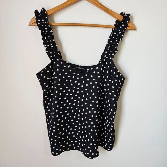 NWT EXPRESS POLKA DOT RUFFLED STRAP TANK TOP V NECK SIZE M - Picture 1 of 10